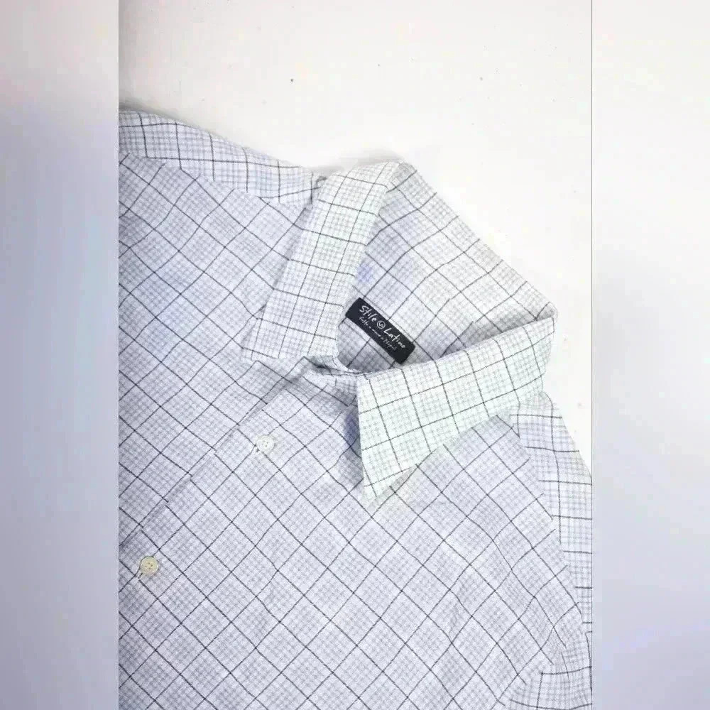 Luxe Stile Latino Napoli Light Blue Check Cotton Dress Shirt 16.5/44eu Italy